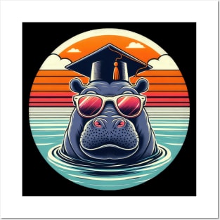 Funny Hippo Graduation With Sunglasses Posters and Art